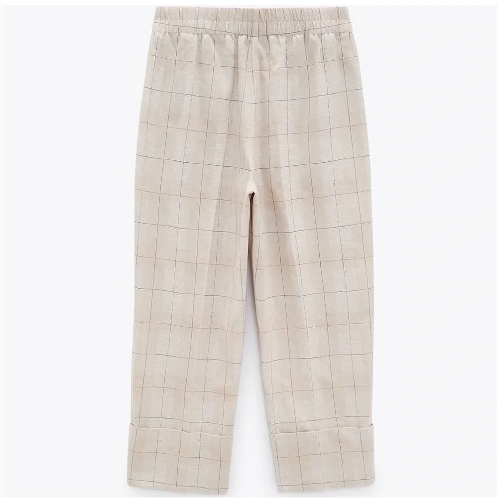 NWT Zara Cropped‎ Cuffed Plaid Pants XS